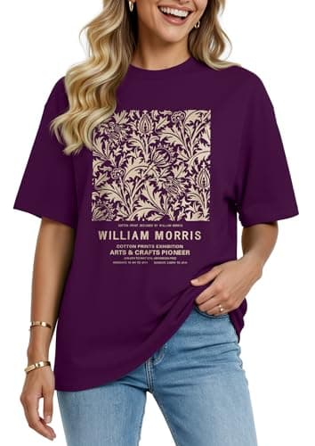 LUXVEER Women's Graphic Tees Oversized Short Sleeve Crewneck T-Shirt Shirts Loose Fit Casual Cute Funny Print Tunic Tops Vintage Baggy Shirts