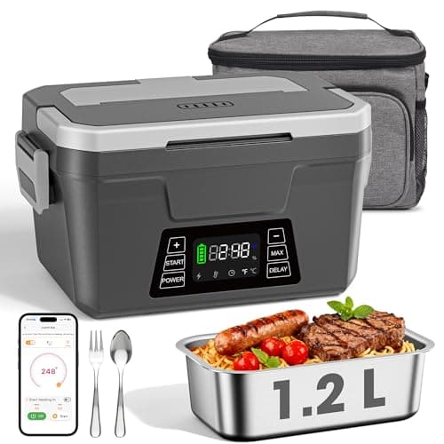 Herrfilk Cordless Electric Lunch Box for Adults with APP Control, 1.2L Portable Heated Lunch Box Battery Powered with Automatic Heating, Self-Heating Food Warmer for Work, 248°F Max, Leak Resistant