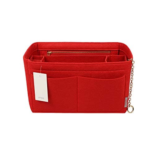 ZTUJO Purse Organizer Insert, Felt Purse Organizer with Zipper and Sewn Bottom Insert, Fit Speedy Neverfull Graceful,6 Sizes (Slender Large, Red)