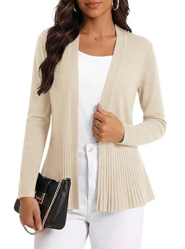 CZYINXIAN Summer Cardigan for Women Long Sleeve Open Front Lightweight Rib Knit Elegant Peplum Sweaters(Light Apricot, Small)