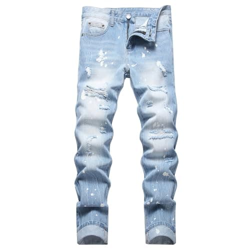 AITITIA Men's Ripped Regular Fit Straight Leg Jean (30, 2030 Blue)