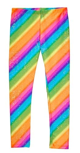 City Threads Girls Leggings Metallic Mermaid Print Shiny Colorful Fun Ankle Length for Style Fashion Parties Pop of Color, Rainbow Sparkle, 12