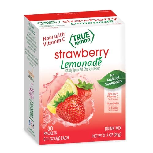 True Lemon Strawberry Lemonade 30ct (Pack of 1) - Drink Mix - No Artificial Sweeteners, Low Calorie - Powdered Drink Mixes & Flavors - Water Flavor Packets & Water Enhancer with Stevia
