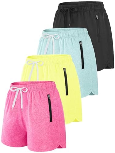 Resinta 4 Pack Girls Athletic Shorts Dry-Fit Soccer Running Shorts for Kids Workout Gym Active Apparel with Zipper Pockets