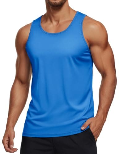MAGCOMSEN Men's UPF 50+ Tank Top Quick Dry Summer Workout Muscle Sleeveless Shirts for Swim Beach Bodybuilding Azure XS