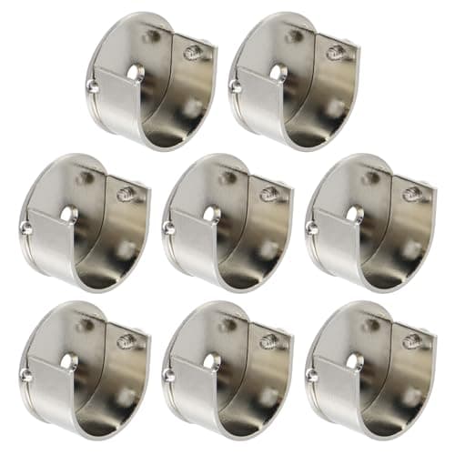T Tulead Silver Closet Rod End Supports U Shape Flange Socket Holders Aluminum Alloy Shower Rod Holder Pack of 8 with Screws