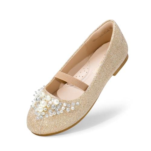 DREAM PAIRS Girls Mary Jane Princess Party Dress Flat Shoes, Gold/Glitter - 5 Toddler (Aurora-03)