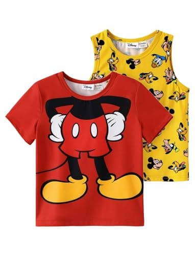 Disney Mickey and Friends Mickey Mouse 2 Pack Boys' Tank Top Shirts and Graphic T-Shirts Toddler Boys Short T-Shirt Kids Sleeveless Shirt Summer Athletic Shirts Children Muscle Shirt Red 2 Years