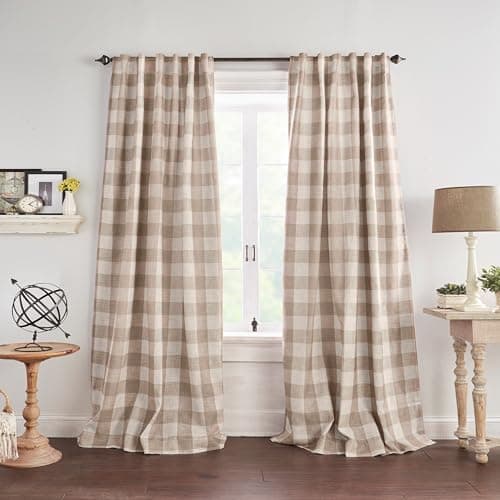 Threadmade Grainger Buffalo Check Blackout Window Curtain, Linen - 52" W x 84" L