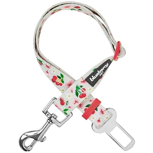Blueberry Pet 8 Patterns Cherry Garden Grey Adjustable Dog Seat Belt Tether for Dogs Cats, Durable Safety Car Vehicle Seatbelts Leads Use with Harness