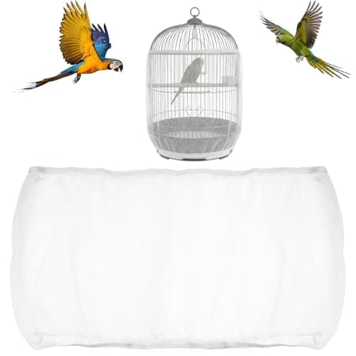 Bird Cage Seed Catcher, Adjustable White Bird Cage Net Birdcage Cover Skirt Nylon Mesh Netting, Stretchy Birds Cages Guard for Parrot Parakeet Macaw African Any Cages Cover