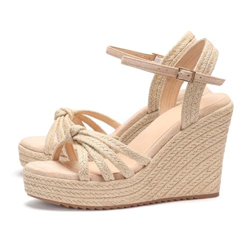 VICKI·VICKI Women's Platform Sandals Wedge Heels Espadrilles Wedges Sandals Apricot Beige Size 8.5