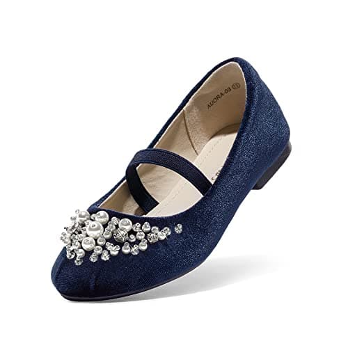 DREAM PAIRS Girls Mary Jane Ballerina Flat Shoes, Navy/Suede - 4 Toddler (Aurora-03)