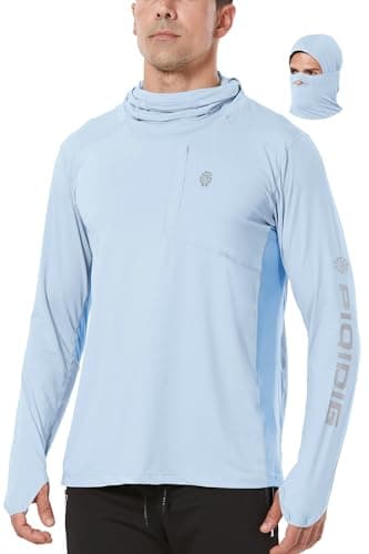 PIQIDIG Men's Sun Protection Hoodie Shirts UPF 50+ Long Sleeve Rash Guard Performance Athletic Running Hiking T-Shirt Light Blue 3XL