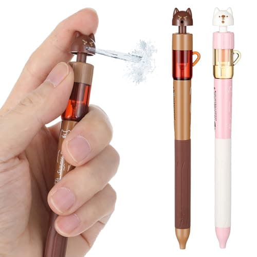 KFHENSOMR 2 Pcs Pen That Sprays Water, Water Spary Kids Toy Pen, 2 in 1 Funny Prank Retractable Pens for Pranks and Tricks, Writing and Spraying, Pink & Brown