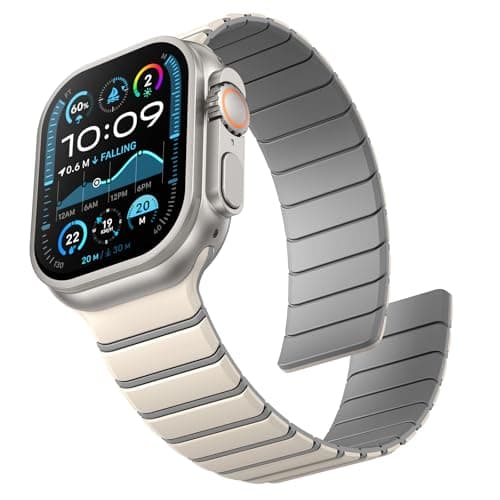Crodi Sport Magnetic Bands Compatible with Apple Watch 44/45/46/49/42mm Men, Waterproof Silicone Strong Magnet Replacement Strap for iWatch Ultra 3 2 1 Series 11 10 9 8 7 6 5 4 3 2 1 SE, Starlight