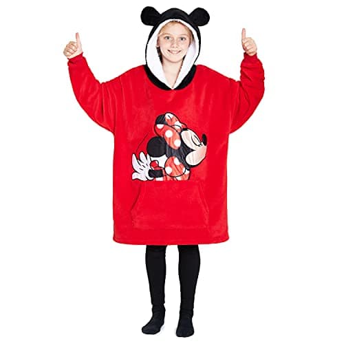 Disney Minnie Mouse Blanket Hoodie for Kids Teens, Oversized Fleece Wearable Hoodie Blanket with Sherpa Hood, Gifts for Kids (Red)