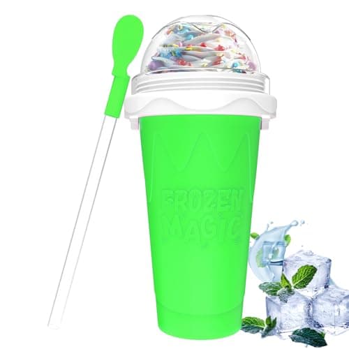 Slushie Maker Cups, Magic Quick Frozen Smoothies Cup for Homemade Milk Shake Ice Cream Maker, Cooling Cups, Double Layer Squeeze Slushy Maker Cup, Birthday Gifts for Kids Mom Dad (Green)