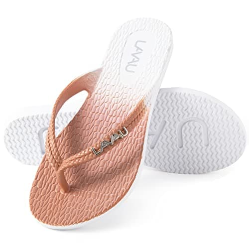 LAVAU Womens Beach Sandals for Pool and Shower, Waterproof Anti Slip Flip Flops for Indoor and Outdoor LAVAU-002-xing/bai-7