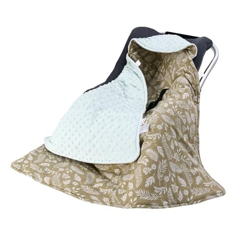 amo nenes Winter Car Seat Blanket for Babies, Warm Minky Dot Carseat Swaddle Blankets for Infants Newborn, Universal Fit for Baby Car Seat, White Leaf, 35.4"x35.4"