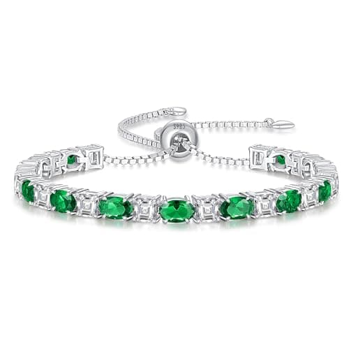 ETERMBOL Birthstone Tennis Bracelets for Women Emerald Bracelets for Women White Gold Bracelets May Birthstone 925 Sterling Silver Adjustable Chain 6-9 Inchs Jewelry Anniversary Birthday Gifts for Women Mom Wife Her