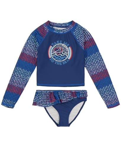 Nautica Girls' Two-Piece Rashguard Swimsuit Set, UPF 50+ Sun Protection, Quick-Dry Bathing Suit, Twilight Blue Sea, 5
