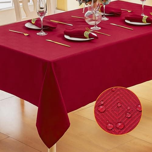 Ahomuily Rectangle Diagonal Jacquard Tablecloth Waterproof and Wrinkle Resistant Checkered Fabric Table Cloth Elegance Grid Pattern Table Cover for Kitchen and Outdoor, Burgundy Red 60 x 104 Inch