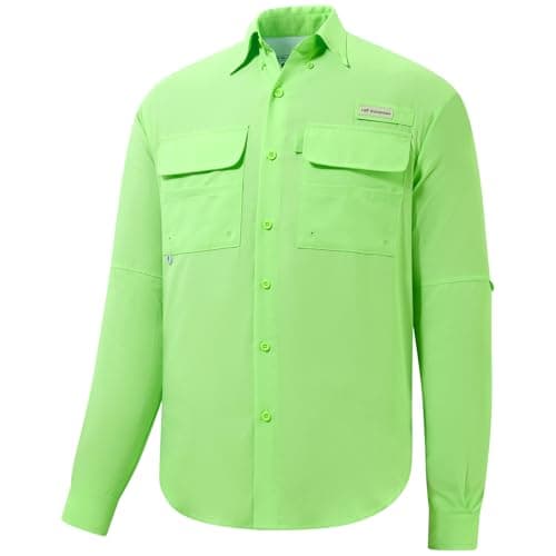 BASSDASH Men's Performance Fishing Hiking Shirt UPF 50 Button Down Long Sleeve Quick Dry FS21M Apple Green