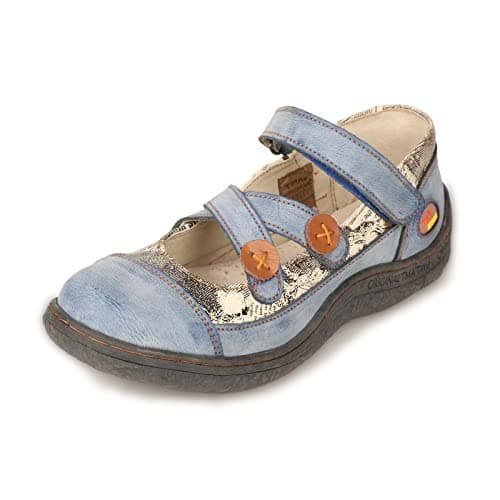 TMA EYES Button Criss Cross Strap Leather Women Flat Shoes Blue 6