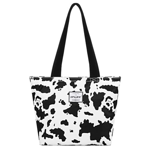 HAWEE Tote Bag with Zipper for Women Inside Mesh Pocket Heavy Duty Casual Anti-water Cloth Travel Shoulder Handbag, Cow