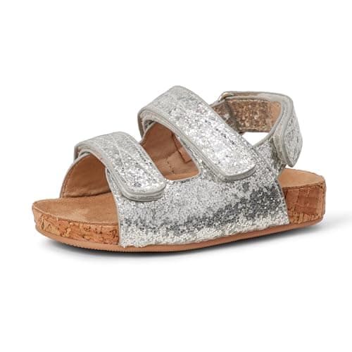 Amazon Essentials Girls' Cork Sandals, Silver Glitter, 6 Big Kid