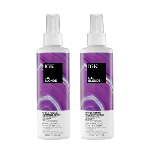 IGK L.A. Blonde Purple Toning Treatment Spray 2 pack – Leave-In Violet Spray That Neutralizes Brass, Brightens Blonde, Hydrates & Provides 450°F Heat Protection – Vegan & Color-Safe