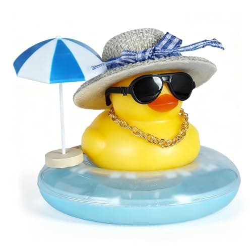 Beach Rubber Duck with Straw Hat, Necklace, Sunglasses, Umbrella, Swim Ring