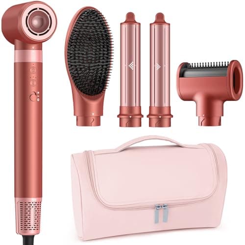 MESCOMB 5 in 1 High-Speed Hot Air Styler - Professional Frizz-Free Hair Dryer Brush, Fast Drying Hair Dryer, No Heat Damage Air Styler Wrap - Curl, Volumize, Straighten with Travel Bag