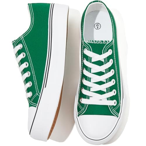 FRACORA Womens White Black Canvas Sneakers Low Top Canvas Shoes for Women Tennis Shoes(Green,US5.5)