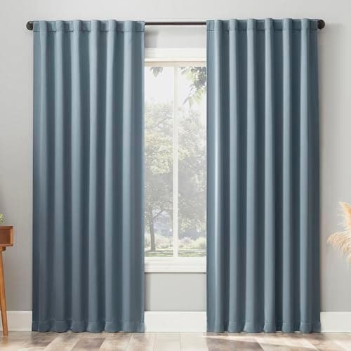 Sun Zero Belize 2-Pack Magnetic Closure Theater Grade 100% Total Blackout Back Tab/Rod Pocket Curtain Panel Pair, Denim Blue, 52" W x 96" L (2 Panels)