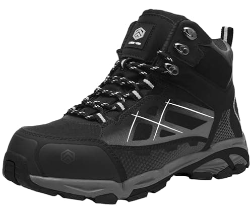 LARNMERN Steel Toe Work Boots Men Safety Shoes Hiking Sneakers Black 10