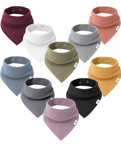 Diaper Squad 10-Pack 100% Organic Muslin Cotton Baby Bibs for Baby Boy, Girl (Earthy Color - 100% Muslin, 10-Pack)