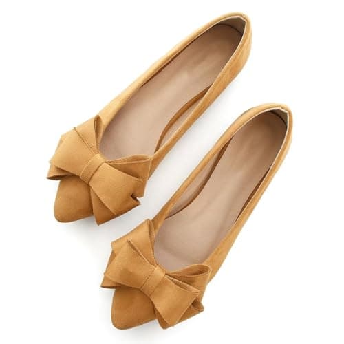 SAILING LU Womens Bowknot Pointed Toe Ballet Flats Khaki Size 7.5