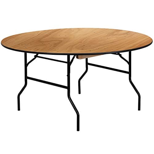 Flash Furniture 5' Round All-Occasion Wood Folding Event Table, Portable Folding Banquet Table with Wooden Top, Natural/Black