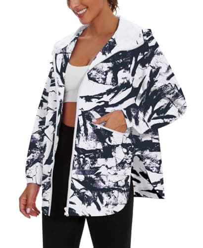 PESION Women Waterproof Lightweight Rain Jacket Active Outdoor Hooded Raincoat, Tie Dye Black