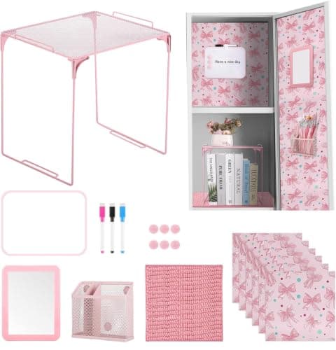 BESARME 16 Pcs Pink Locker Accessories for Girls Locker Organizer Kit