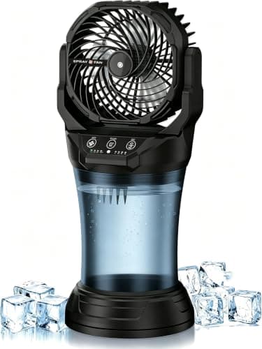 Misting Fan Portable, 27600mAh Battery Powered Fan, 2L Portable Mister Fan with 4 Wind Speeds, Timer Function, RGB Ambient Light, 120° Auto Oscillation & Grip Handle for Camping Beach Patio( Black)