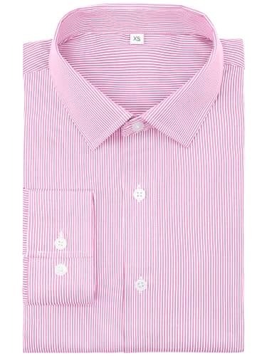 GIANZEN Pink Long Sleeve Oxford Shirts for Men Slim Fit Dress Striped Shirt Button Down Business Formal Shirts Size XS