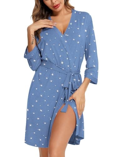 Leikar Knee Length Robes For Women Soft Bathrobe Lightweight Kimono Robes Ladies Loungewear M