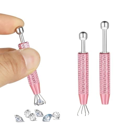 BACUTHY 2 Pack Piercing Ball Grabber Tool, Stainless Steel Piercing Tools for Changing Jewelry, Pearl Grabber Pick Up Tool with 4 Prongs for Tiny Objects Ic Chips Electronic Components, Pink