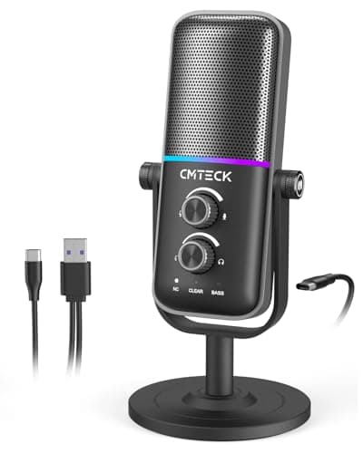 CMTECK USB Microphone for PC, PS4/PS5, Laptop – Computer Microphone with RGB Lighting, Mute Button, Mic Gain, Plug & Play, 3 Sound Modes for Streaming, Podcasting, Recording