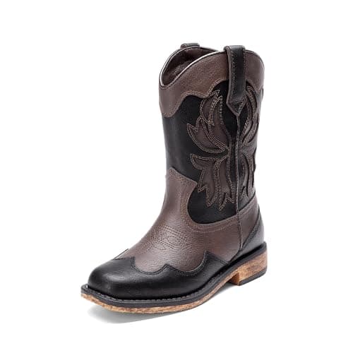 DREAM PAIRS Toddler Cowboy Boots Cowgirl Boots for Girls Square Toe Mid Calf Boys Western Fashion Riding Shoes for Toddler/Little Kid/Big Kid,Size 10 Toddler,Brown/Black,KKUMMB2506