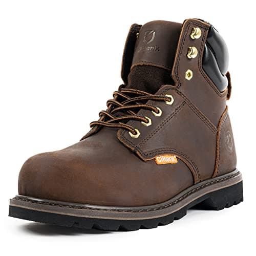 Clitenk Steel Toe Boots for Men Waterproof, 6" Oiled Full Grain Leather Work Boots for Men, Breathable, Non-Slip, Puncture-Proof, Comfortable Construction Lightweight Work Boot 9.5