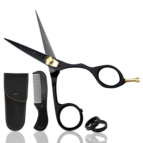 Ontaki Beard & Mustache Scissors for Men - 5.5" Japanese Steel, Black - Precision Sharp Blades, Ergonomic Finger Rest & Adjustable Tension Screw for Perfect Trimming - Beard Scissors for Men